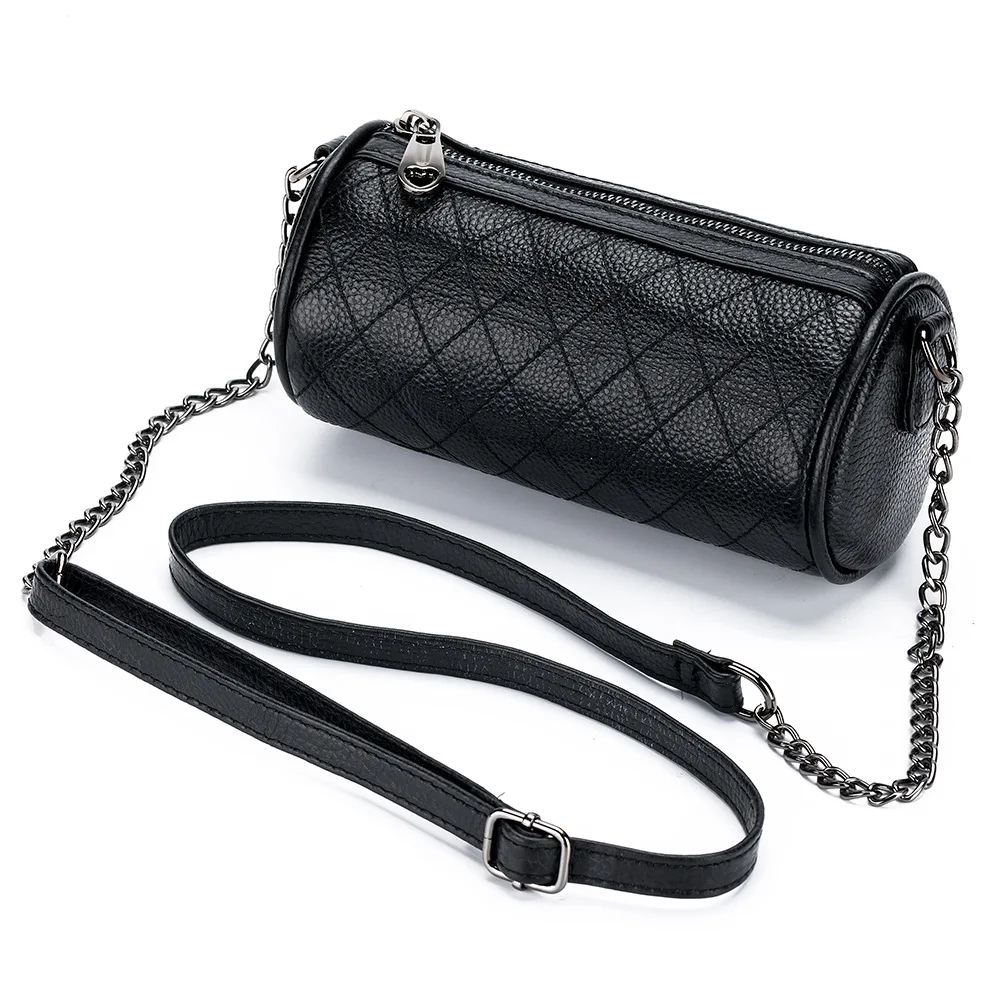 

2022 New Genuine Leather Women's Cylindrical Shoulder Bag Commuter Soft Leather Messenger Bag Fashion Handbags Chain Bag