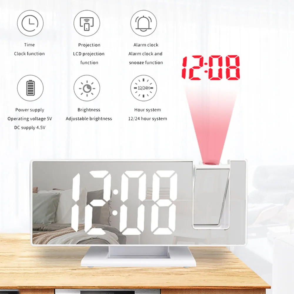 

Projectable Clock LED Digital Alarm Clocks Mirror Electric Desktop Bedside Clocks Projection Time Backlight Snooze Bedroom Decor