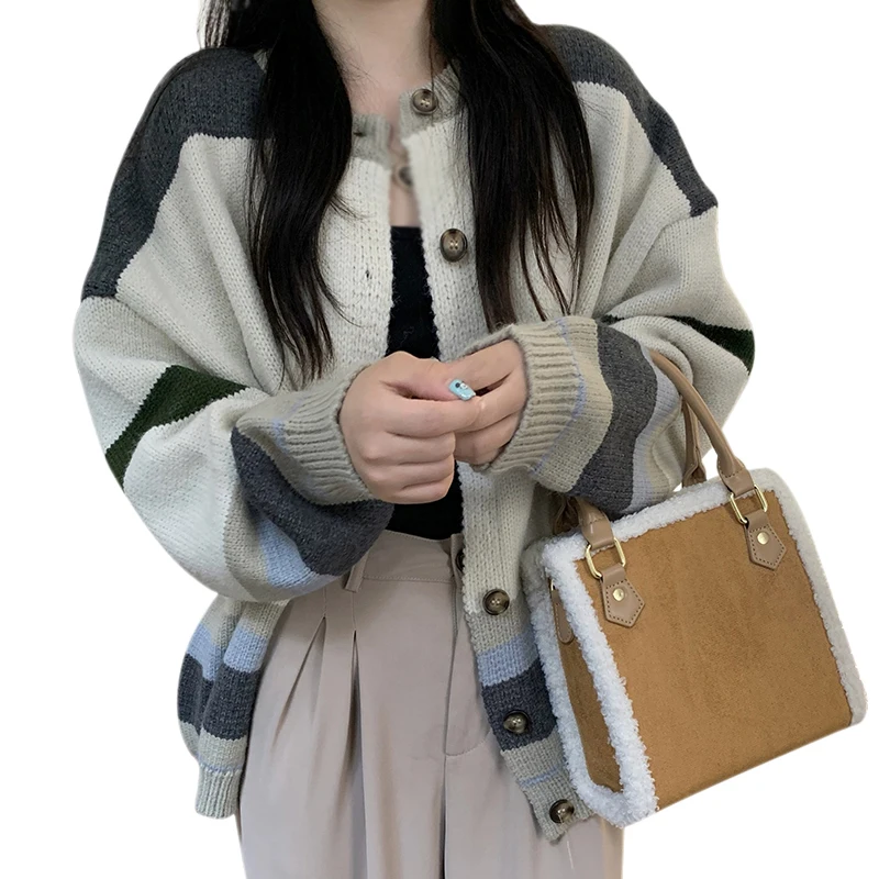 Женский кардиган в стиле ретро вязаный свитер с круглым вырезом для осени и зимы