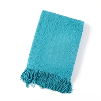 inyahome aqua blue textured nordic knitting throw blankets for summer decorative knitted couch throws decor bohemian with tassel