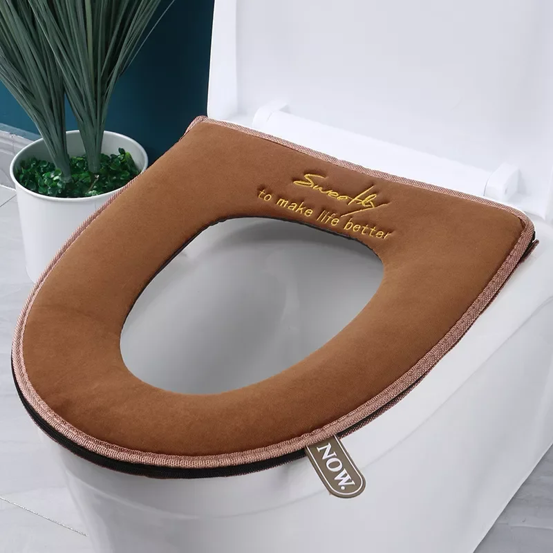 

Warm Toilet Seat Cover With Handle Toilet Accessories Soft Plush Zipper WC Mat Bathroom Decoration Accessories