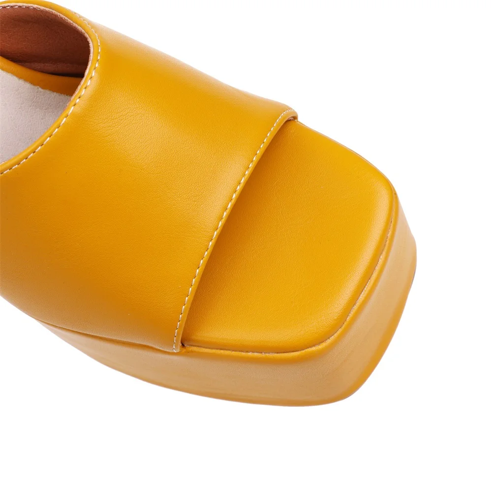 Kanseet Summer Platform Slippers New Fashion Open-Toed Square Toe Microfiber Leather Elegant Super High Heel Women Shoes Size 46