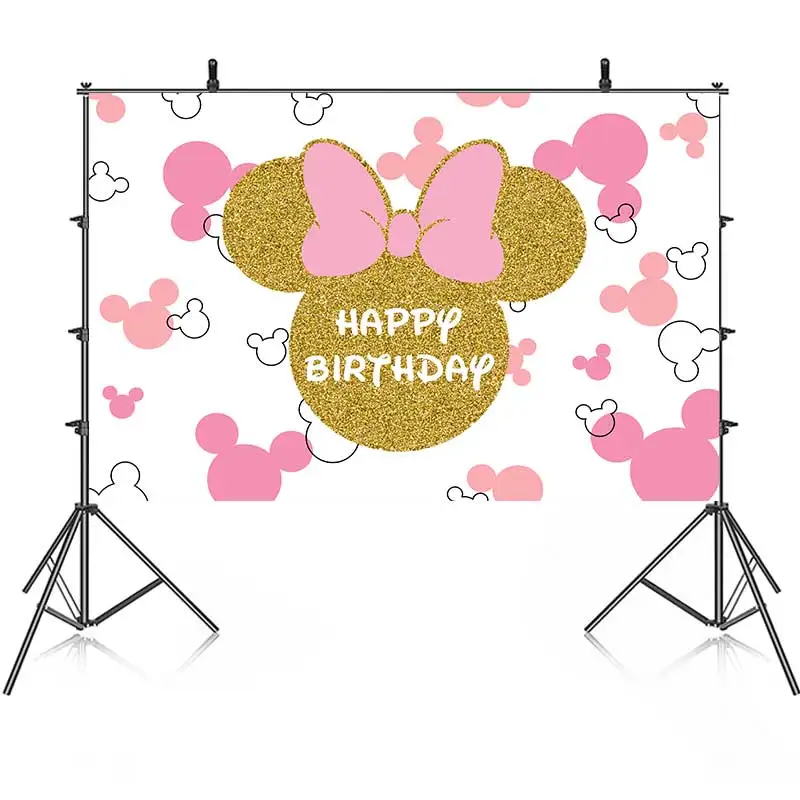

Золотая головка мыши с бантом день рождения фон для фотосъемки детский душ розовый белый фон Вечеринка баннер пользовательское имя картина