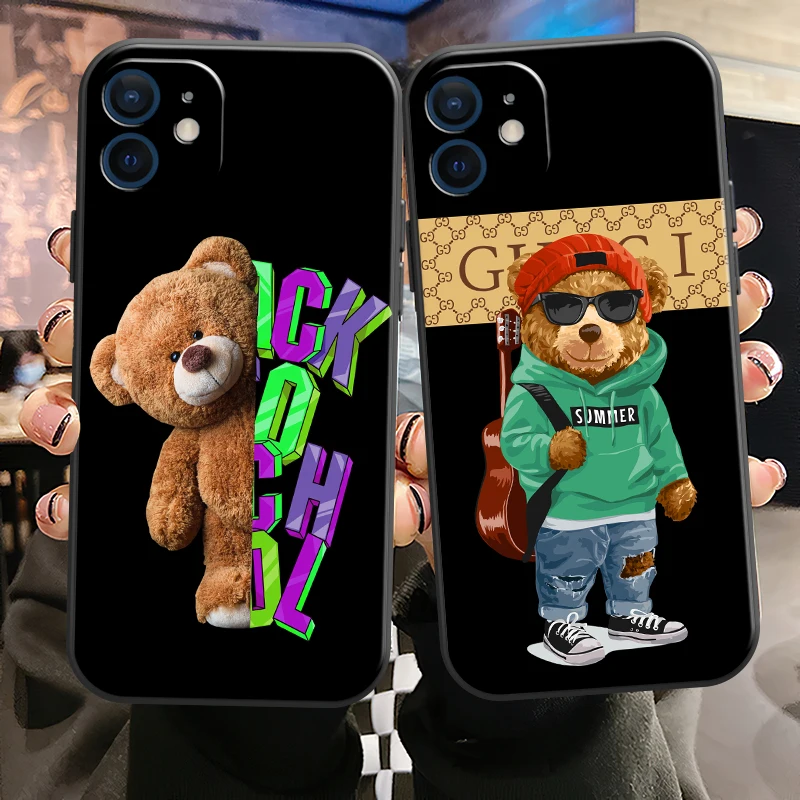 

Bear Fashion Cute Brand Phone Case For iPhone 11 12 13 Pro MAX 12 13 Mini XR XS SE 2020 5 6 7 8 Plus Soft TPU Funda Back Cover