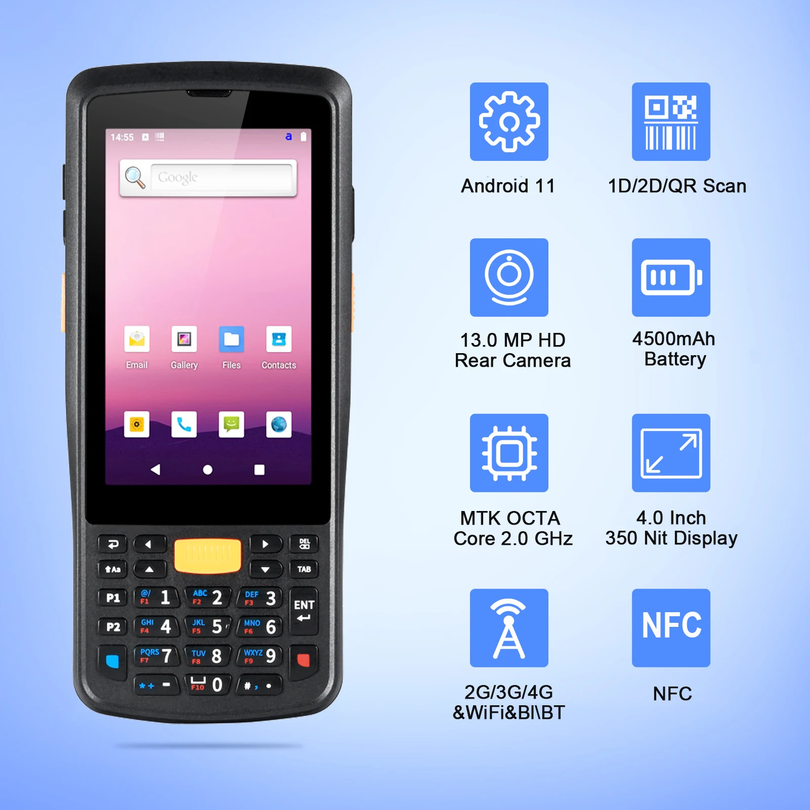 

Android 11 4GB+64GB Rugged PDA Handheld Terminal 1D 2D Scanner Barcode Reader 4G WiFi GPS Warehouse PDA Data Collector Inventory