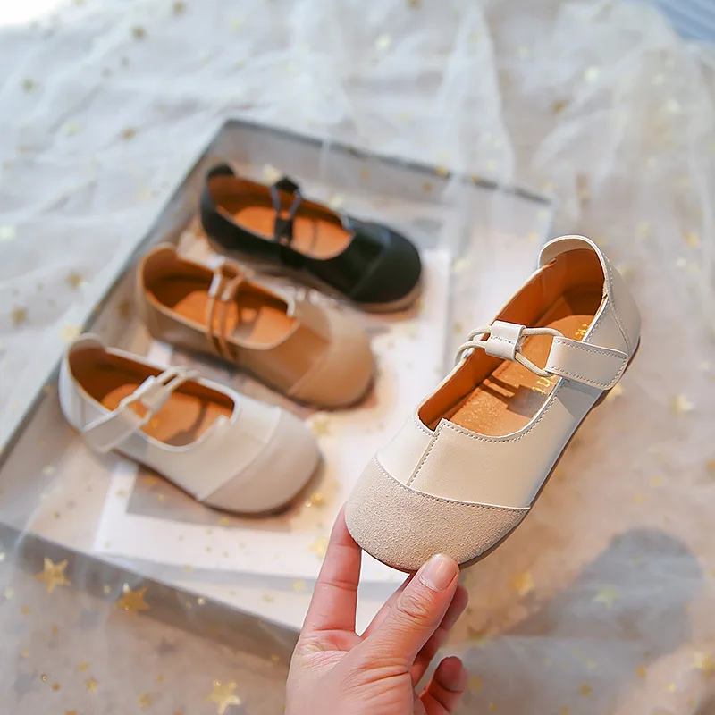 

Girl's Mary Janes Leather Shoes Daily Spring Autumn Children Princess Shoes Three Colors Kids PU Flat Heels Fashion Hook & Loop