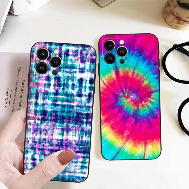 

Rainbow Spiral Tie Dye Phone Case For Iphone 14ProMax 11 13 14 Pro Xs Max Mini Xr X 7 8 6 6s Plus Funda Cover