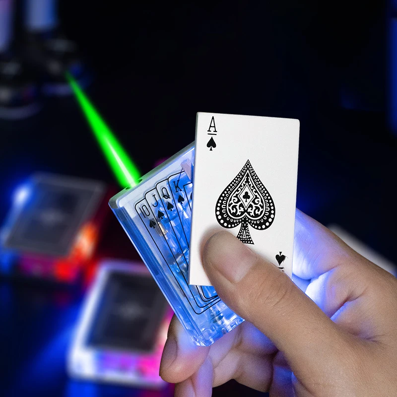

Transparent Poker Lighter Mahjong Flash Inflatable Windproof Glow Lighter Cigarette Green Flame Free Shipping