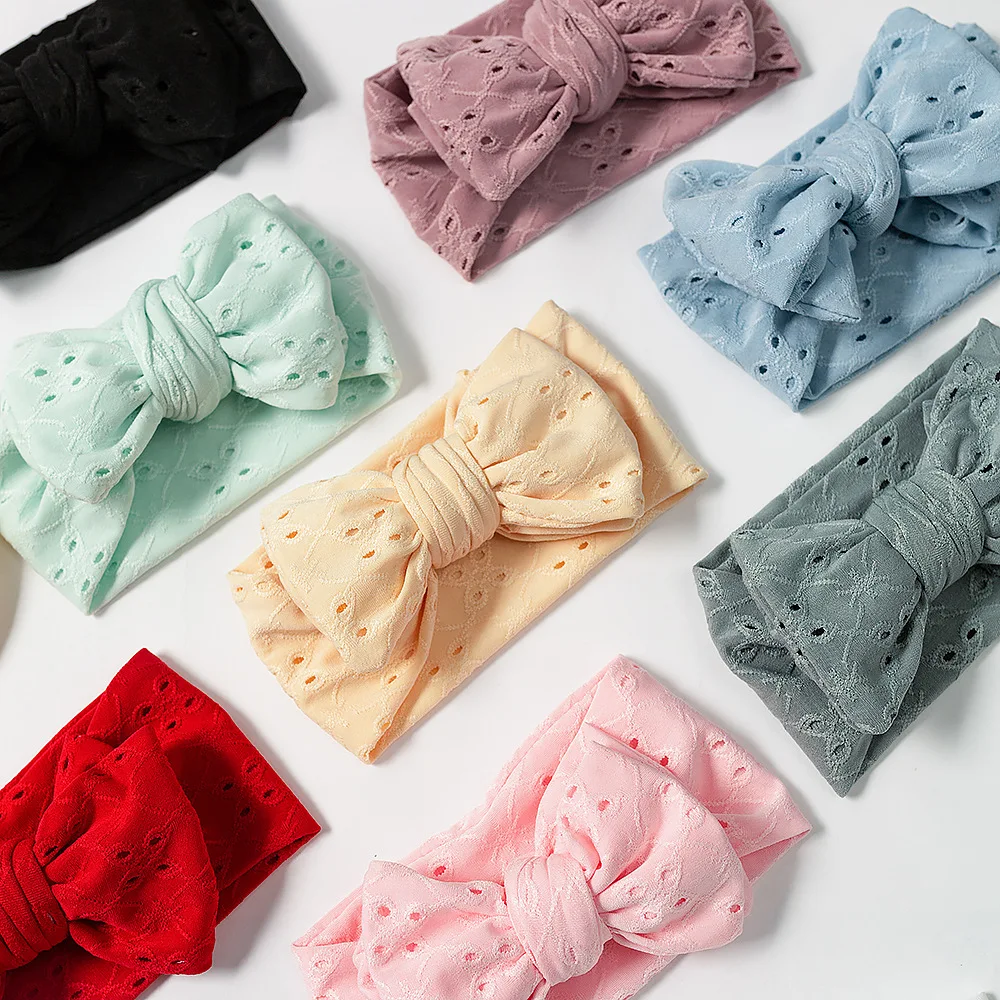 

Baby Girl Bows Headband Newborn Turban Hole Hairband Embroidery Accessory Kids Hairband Outdoor Summer Toddler Children Headwrap