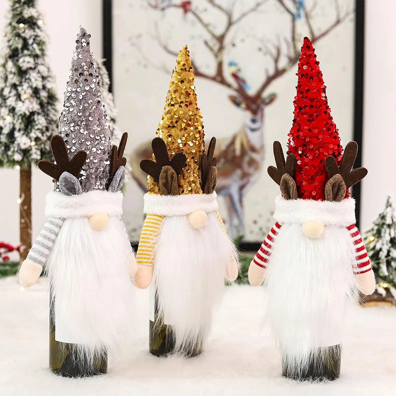 

Рождественские украшения с блестками, украшение для стариков без лица, чехол для винной бутылки, вина, бутылки, шампанского, Рождественская ...