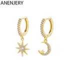 ANENJERY, 925 пробы, серебряные серьги, 6 шт., наборы, жемчужная мозаика, циркон, самолет, звезда, Луна и Вселенная, серьги-кольца, наборы для женщин