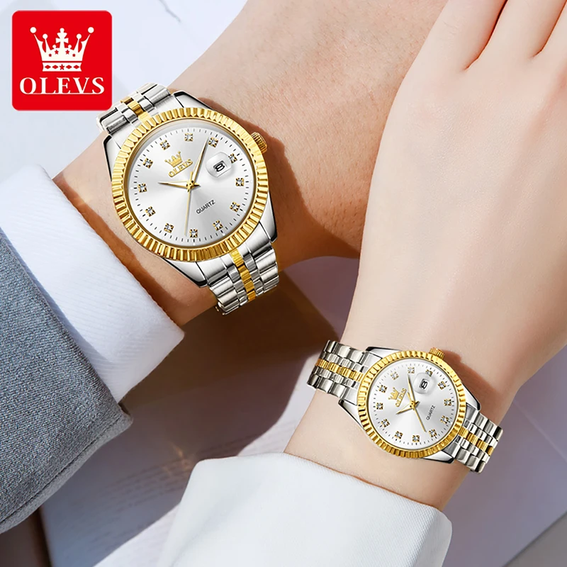 OLEVS Couple Watch Fashion Simple Men Women Automatic Mechanical Watch Stainless Steel High Quality Waterproof Watch Couple 5526
