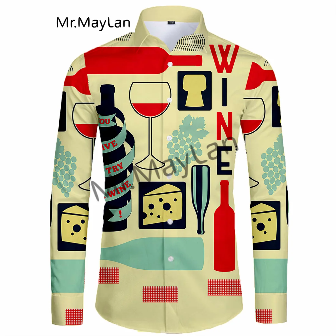 

Рубашка гавайская унисекс, с длинным рукавом и принтом Красного вина