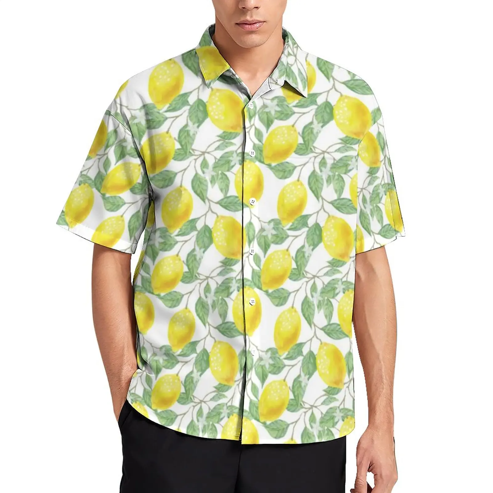 

Lemon Tree Blouses Male Flower Floral Print Casual Shirts Hawaiian Short Sleeves Custom Harajuku Oversized Vacation Shirt Gift