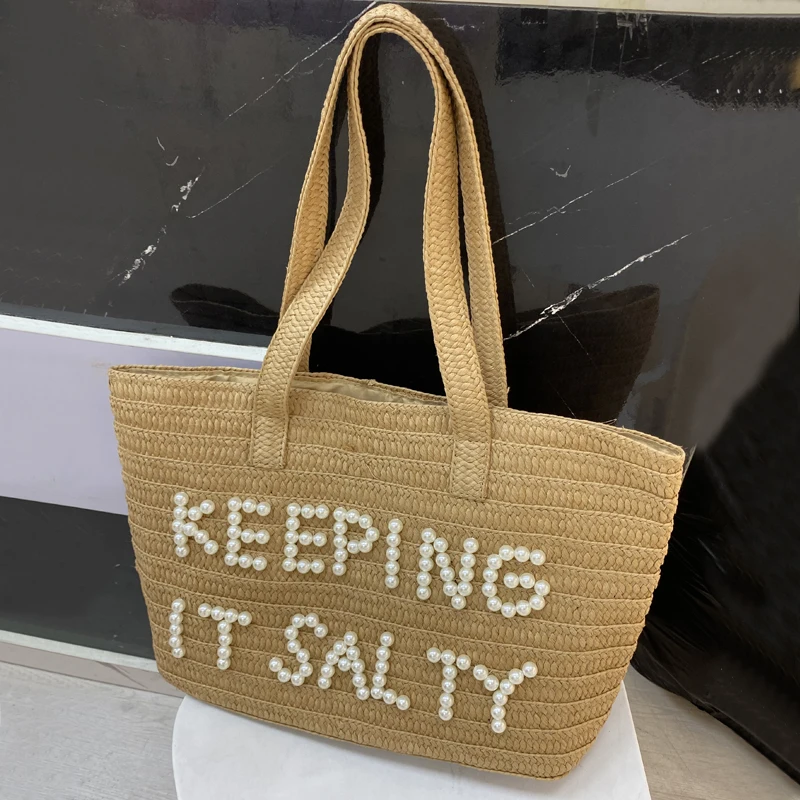 

Beach Tote Bags For Women Luxury Designer handbags And Purses 2023 New In Grass To Weave Beading Letters Decoration Shoulder Bag