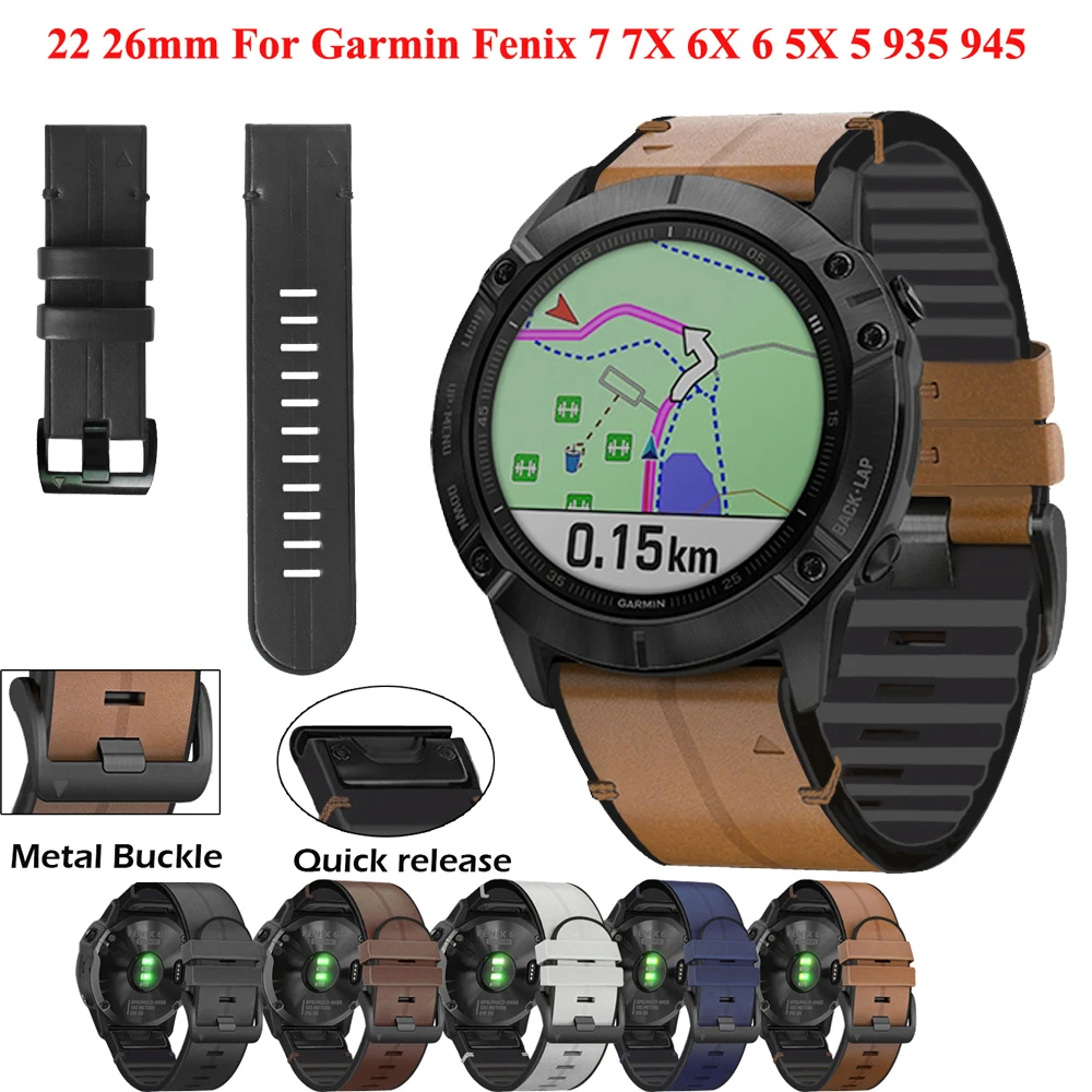 Correa de cuero genuino para reloj inteligente Garmin Fenix, pulsera de liberación rápida, 22, 26mm, 7X, 7, 6, 6X Pro, 5, 5X, 3HR, 935