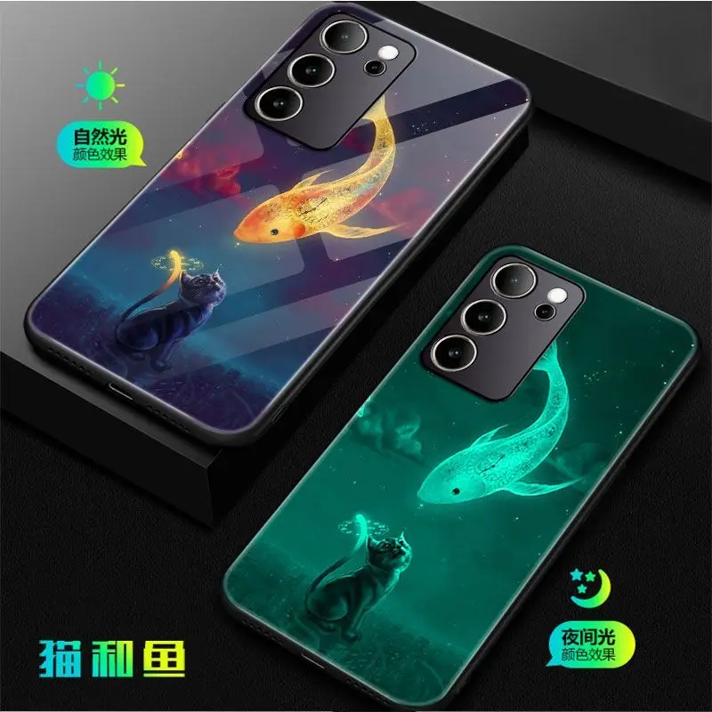 

Светящийся фоточехол для Vivo S17E, чехол для Vivo S17 Pro, чехол с рисунком светящегося в темноте кота, рыбы, бабочки