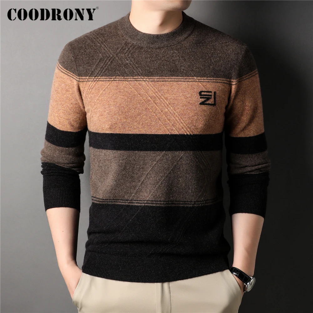 

COODRONY Fashion 100% Merino Wool O-Neck Knitwear Sweater Men Clothing Autumn Winter New Arrival Warm Pullover Pull Homme Z3057