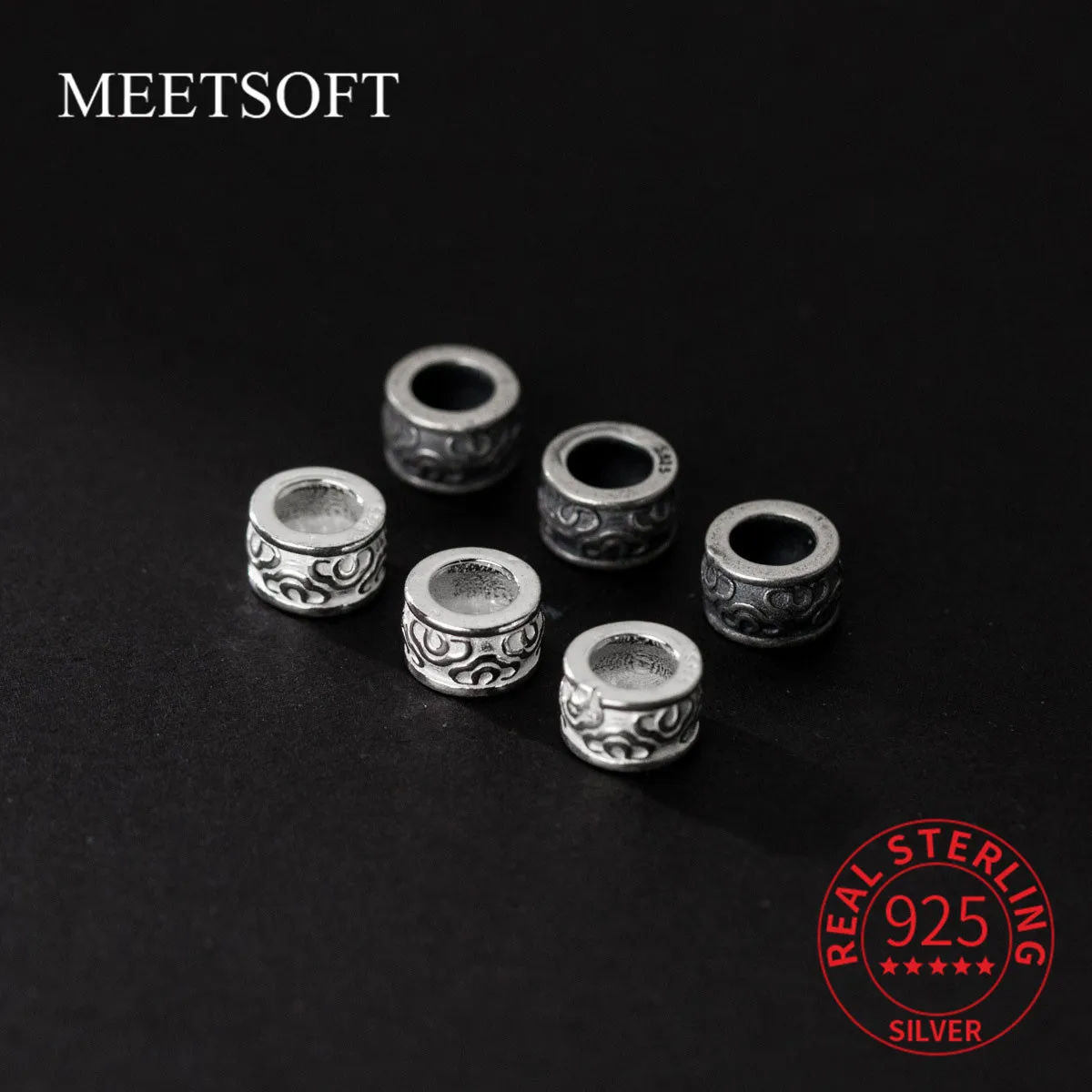 MEETSOFT S925 Стерлинговое Серебро состаренные геометрические бусины с отверстием 8 мм