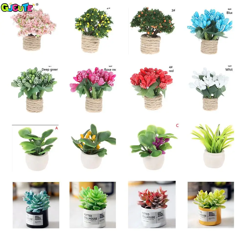 

1/12 Dollhouse Miniature Mini Tree Potted For Green Plant Flower In Pot Doll House Furniture Home Decor Simulation Potted Plants