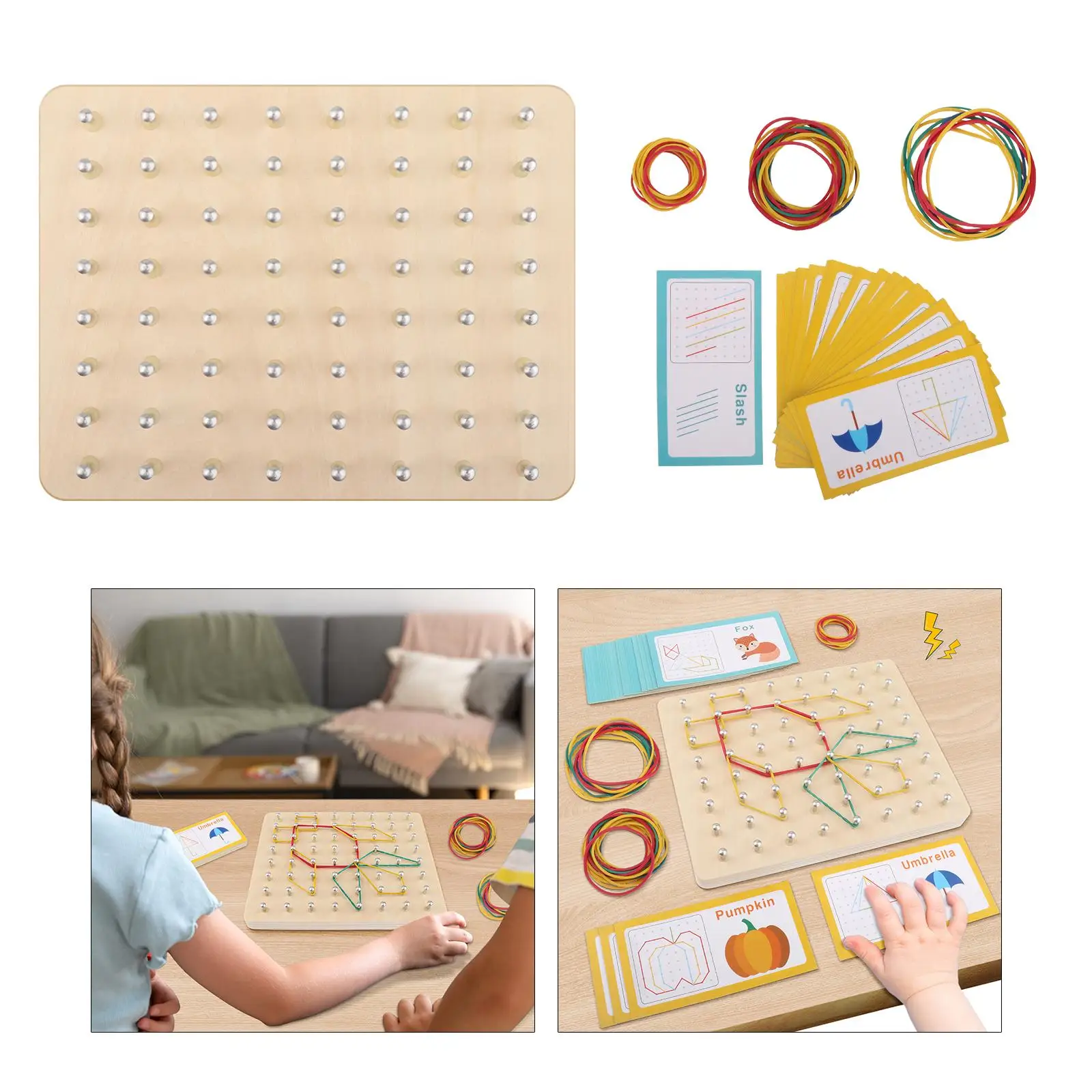 

Wooden Geoboard Shape Puzzle Matrix Educational Toys Wood Toy Lacing Board Mathematical Manipulative Material for Toddlers Kids