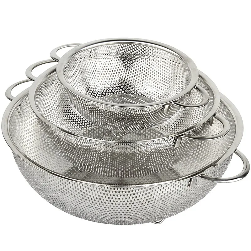 

Stainless Steel Drain Basket Colander Fruit Rice Vegetable Washing Basket Strainer Drainer with Handle Kitchen Storage Tools