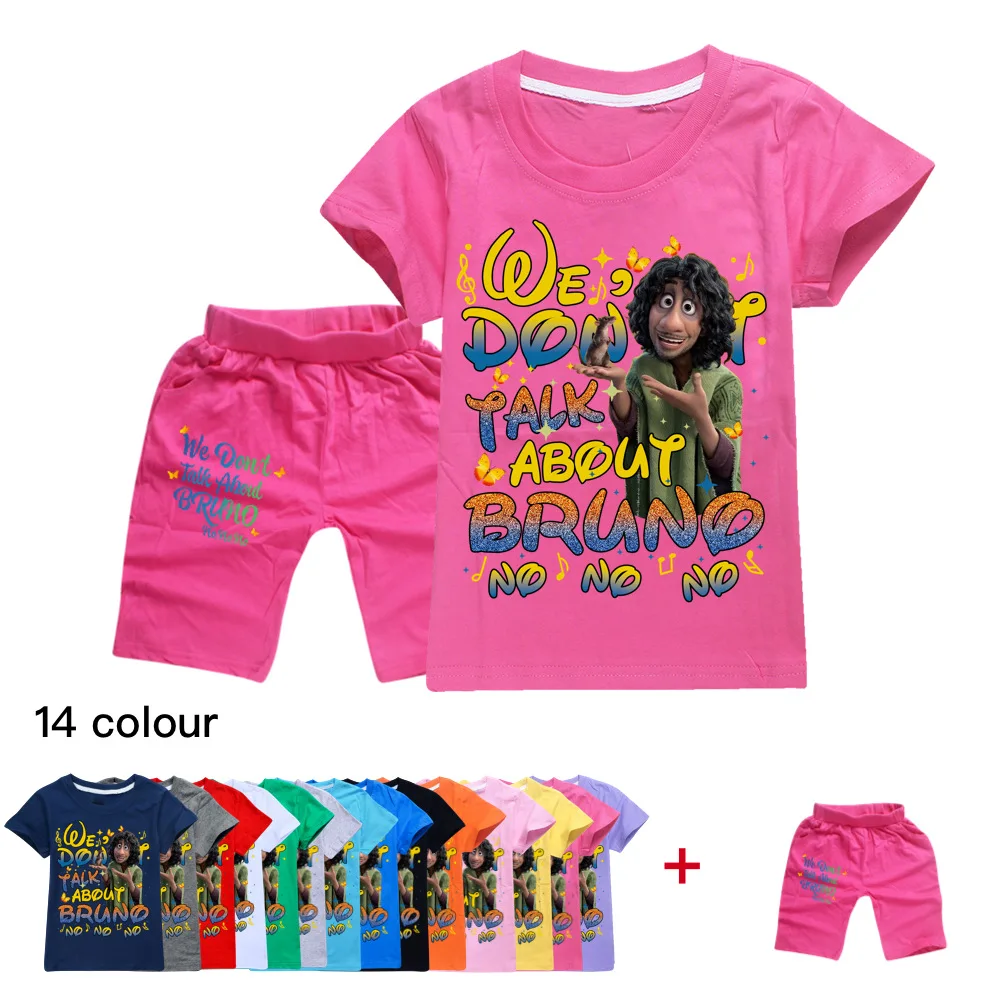 

2022 Disney New Encanto Cotton Girls Top Fashion Summer Cartoon Boys Short Sleeve Clothing Kids T-Shirt + Shorts 2-16Y