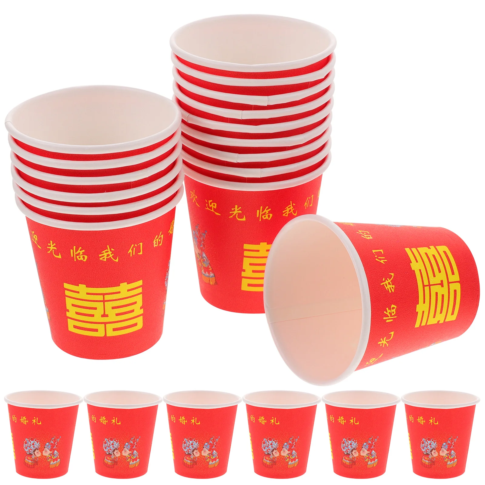 

100 Pcs Wedding Stuff Chinese Paper Mugs Red Cups Chinese-style Disposable Bathroom Thicken Double Happiness Glass