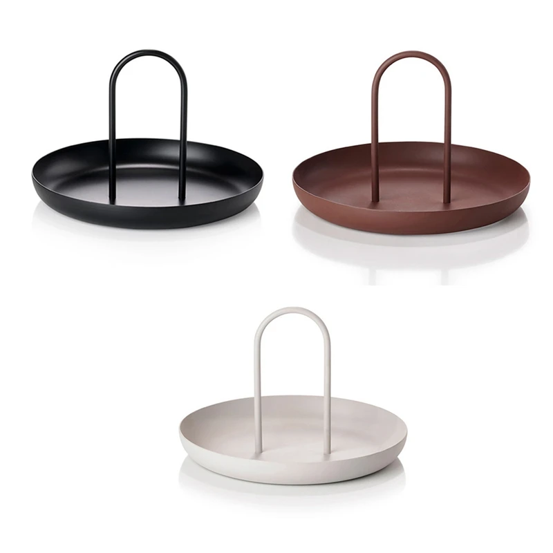 

Настольный поднос с ручкой, круглые пластиковые подносы в скандинавском стиле для ювелирных изделий, для гостиной/кухонного стола, домашни...