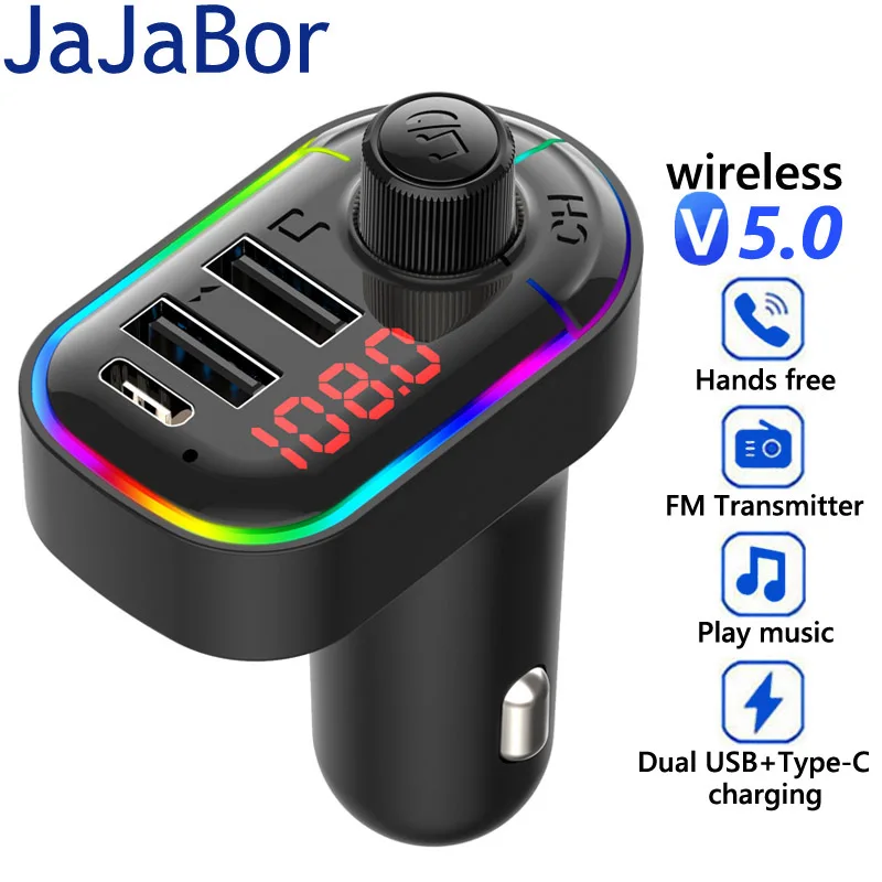 

JaJaBor FM передатчик беспроводной аудио приемник Автомобильный MP3 плеер USB C автомобильное зарядное устройство Быстрая зарядка Handsfree Bluetooth 5,0 автомобильный комплект