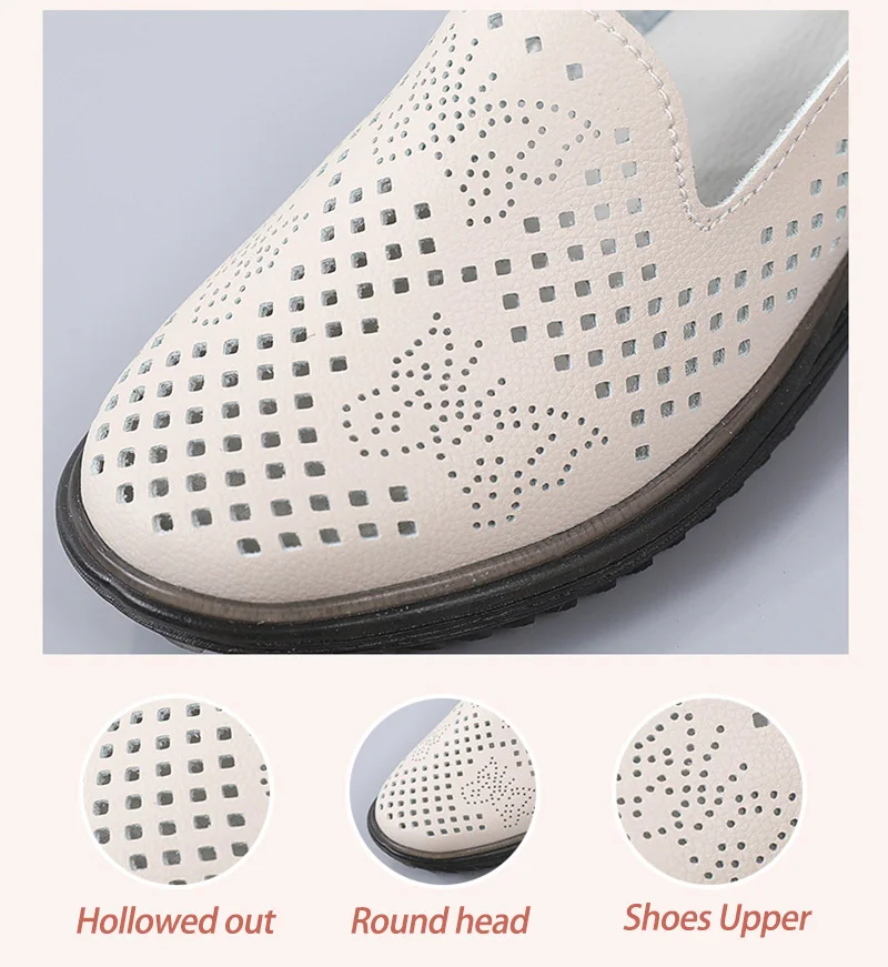 Summer Shoes Woman Leather Breathable Ladies Flat Shoes Casual Loafers Slip On Women's Flats Shoes Female Hollow Holes Shoes