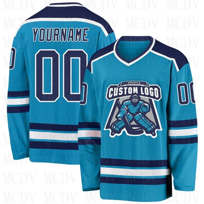 

Custom Panther Blue Navy-White Hockey 3D Print You Name Number Youth Mens Women Ice Hockey Jersey Competition Training Jerseys