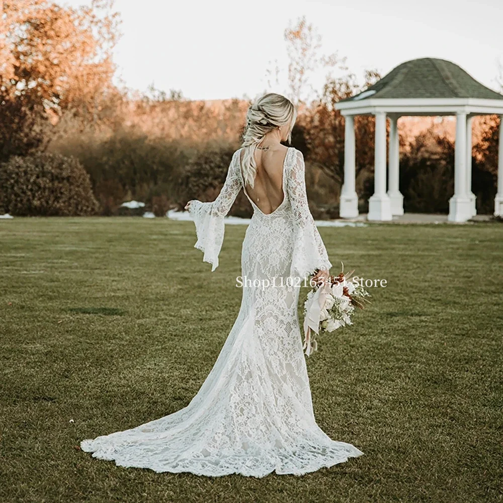 Кружевное богемное платье с длинным рукавом и юбкой-годе летние пляжные