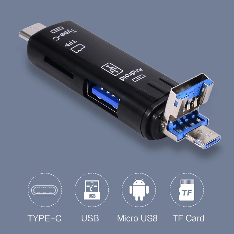 

5 в 1, многофункциональный Usb Type C/Usb /Micro Usb/Tf/SD кардридер памяти