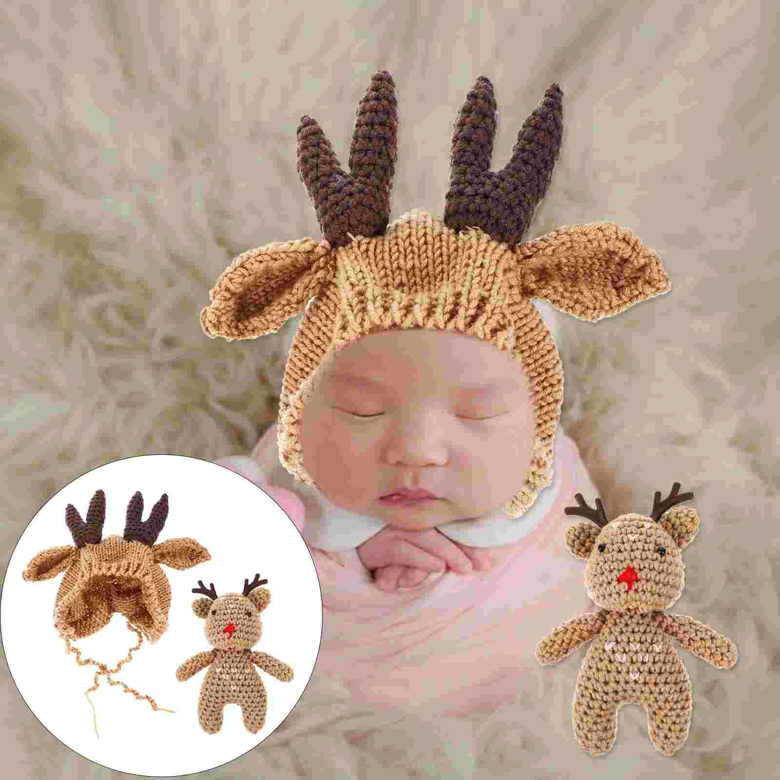 

Reindeer Hat Newborn Photography Deer Cap Christmas Elk Knitting Toddler Photo Beanie Costume Xmas Infant Headwear for 1 to 3