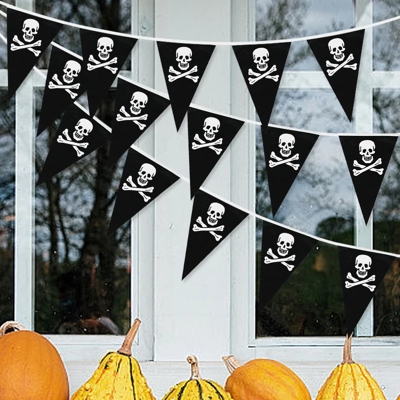 Halloweenowe banery pirackie Piracka czaszka Chorągiewka Trójkątne flagi Domowe dekoracje na imprezę Halloween Motyw pirata Dekoracje przyjęcie