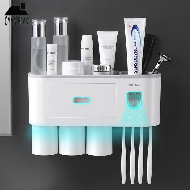 

Magnetic Toothbrush Holder Automatic Toothpaste Dispenser Squeezer Bathroom Accessories Wall Mount Toiletries Storage Rack