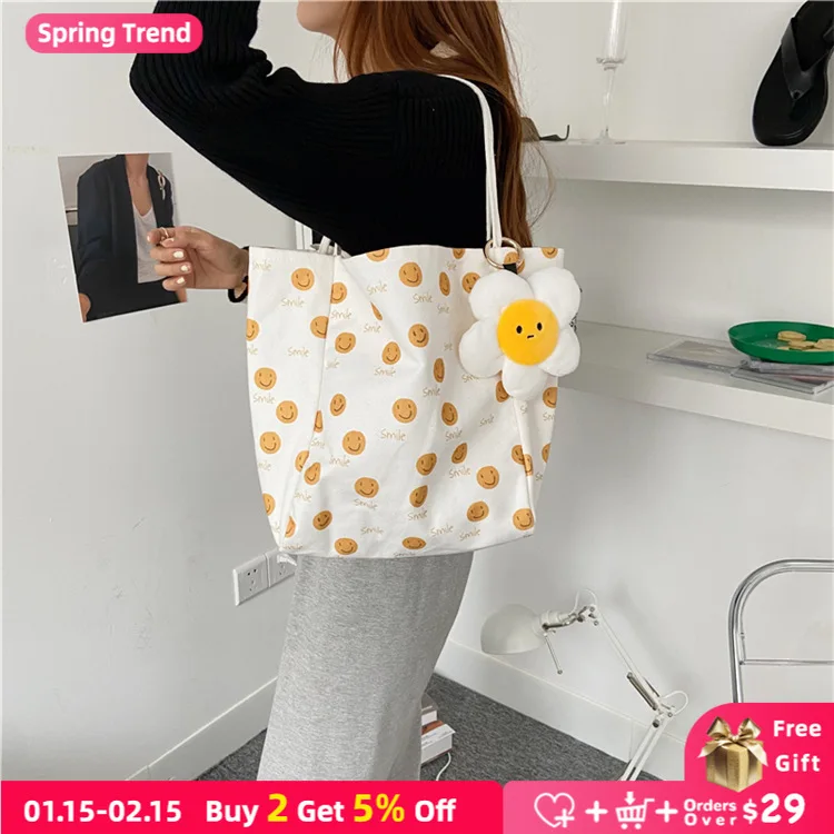 

Женская холщовая сумка-шоппер, с принтом, вместительная, Повседневная