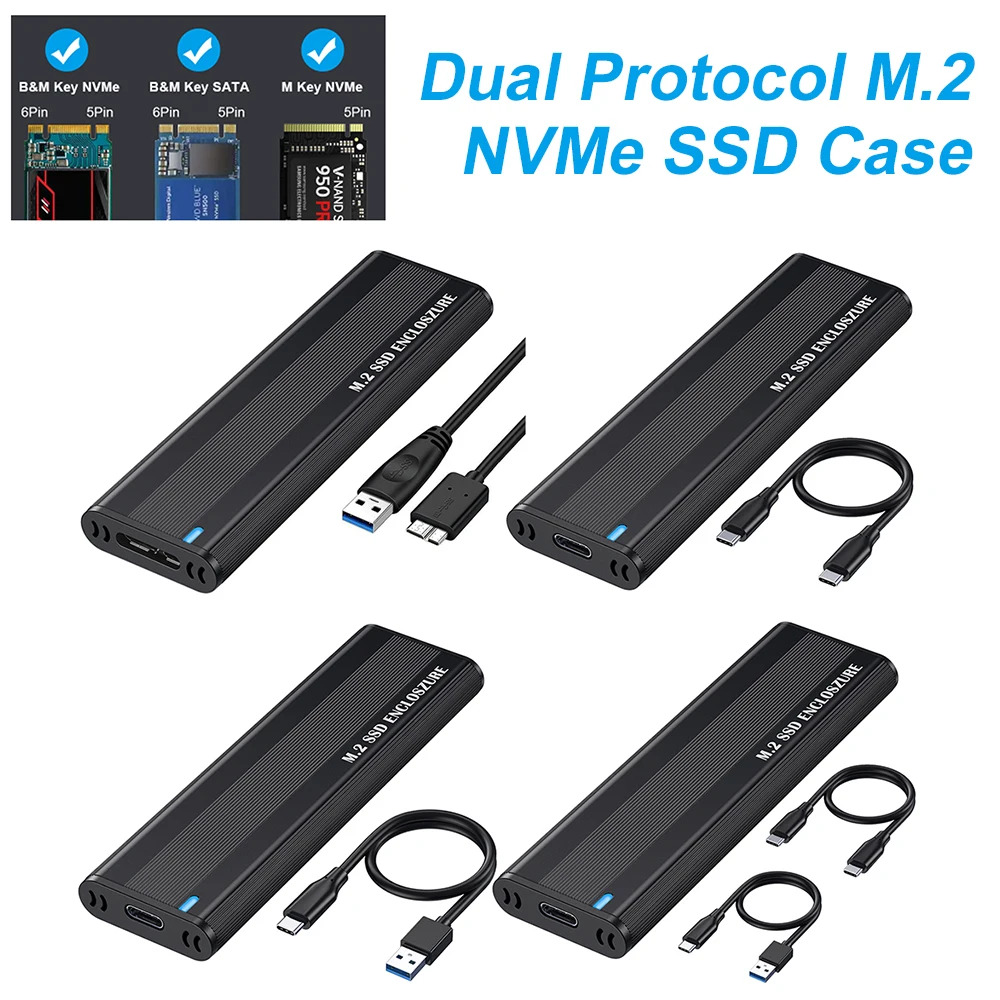 

Двойной протокол M.2 NVMe SSD чехол 10 Гбит/с M.2 NVMe SSD корпус адаптер инструмент бесплатно для 2230/2242/2260/2280 M.2 SSD