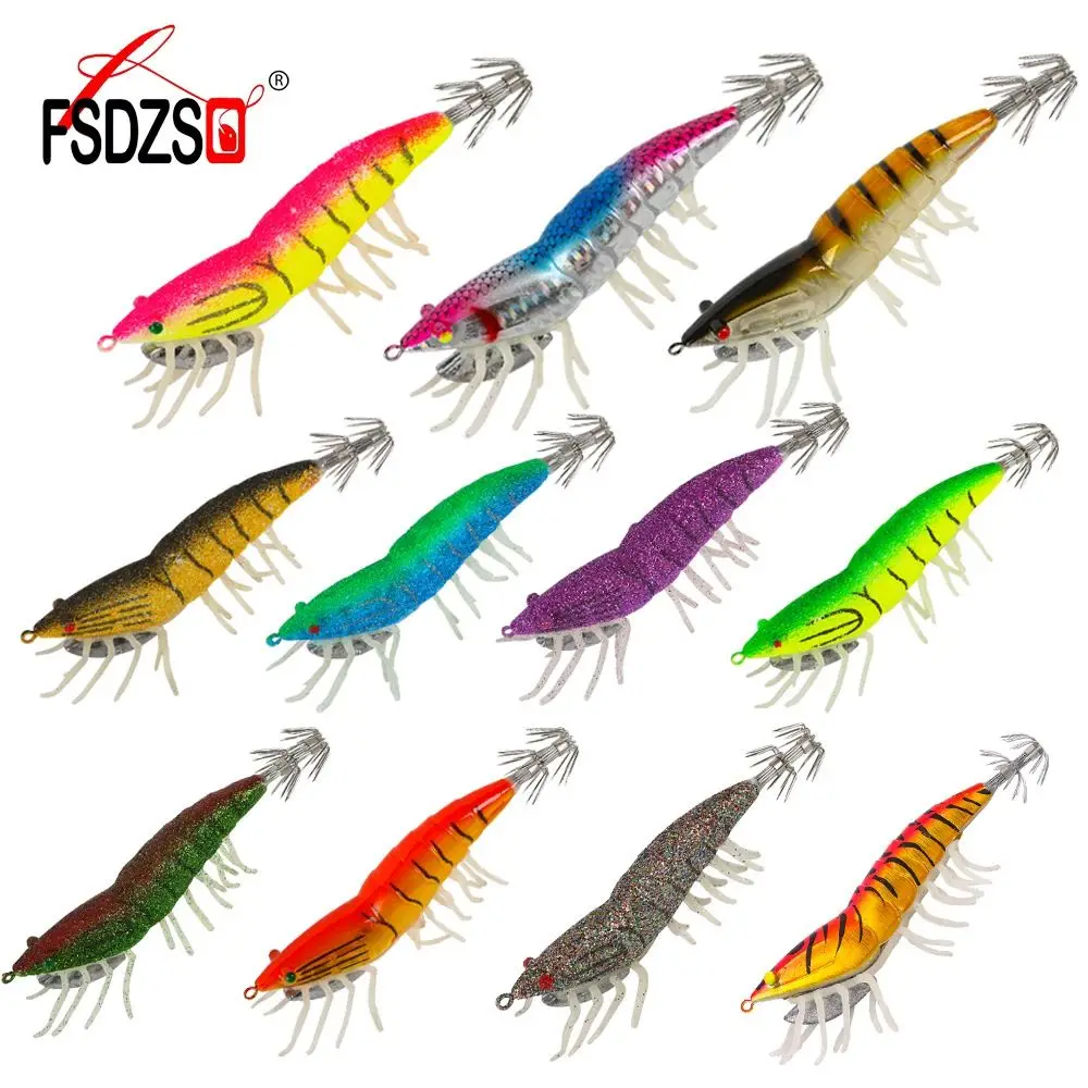 Светящаяся приманка крючок для кальмара деревянные приманки креветок с мягкой