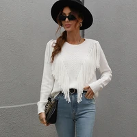 elegant womens sweater sknitted tassel long sleeve top solid hollow fashion pullove loose sueters de mujer autumn winter