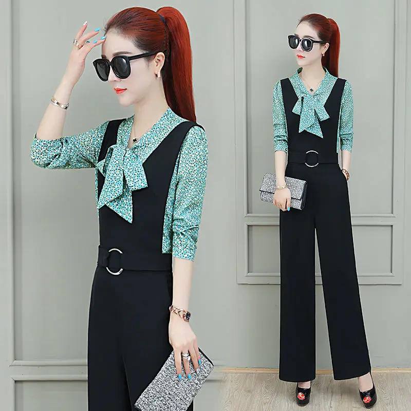

2023 New Two Piece Sets Blazer Sets Women Long Sleeve Blazers Spliced High Waisted Wide Leg Pants Sets Causal Lace-up T637