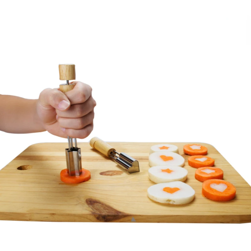 

Vegetable Fruit Cutter Mold Stainless Steel Star Heart Flowers Cartoon Shape Cutting Mold Wood Handle Kitchen Gadgets