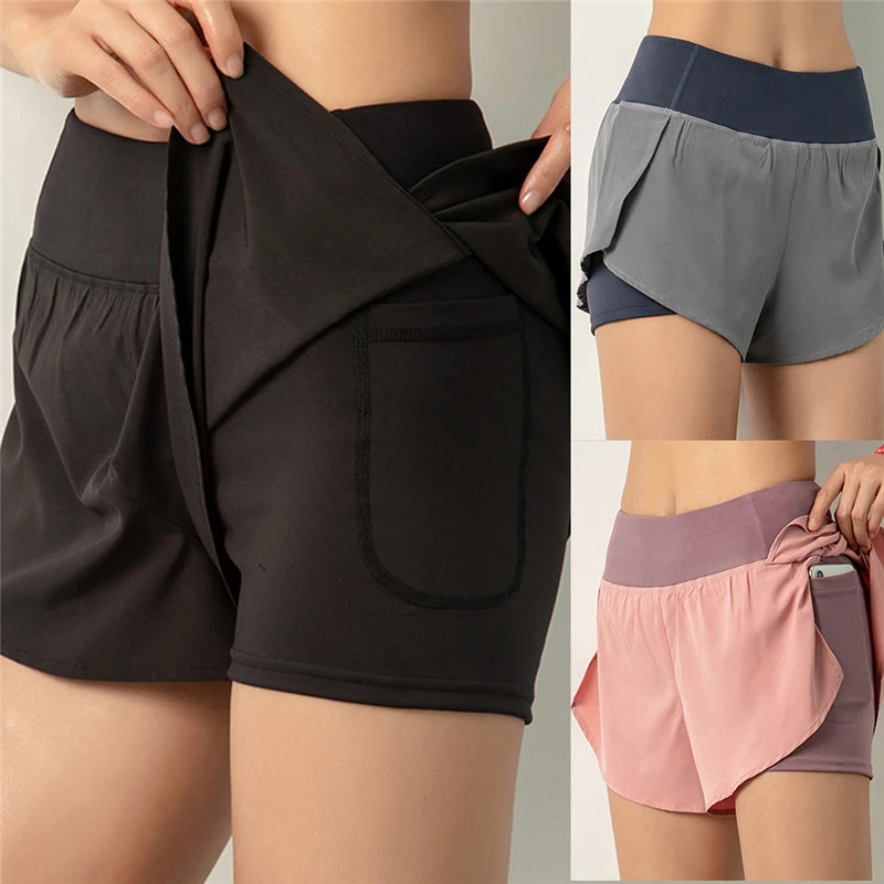 

2022 Women Yoga Shorts Side Pocket Top Spandex Shorts Breathable Running Workout Short Leggings For Ladies Gym Sport Shorts