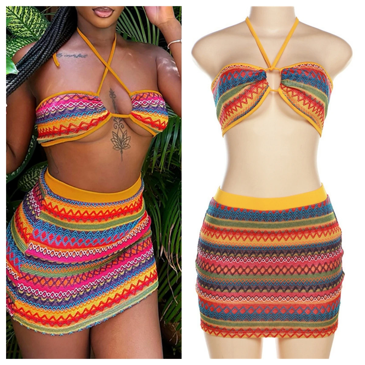 Women 2023 Summer Tank Tops Mini Skirt Beach Vacation Two Piece Matching Sets Outfits Wholesale Items For Business