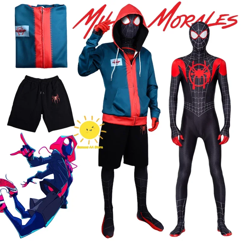 Фото BEAST KINGDOM Spider Miles Morales Косплей Хэллоуин Куртка Боди Маска Костюм Для Вечеринки Костюмы Spider Miles Фэнтези для Унисекс №1