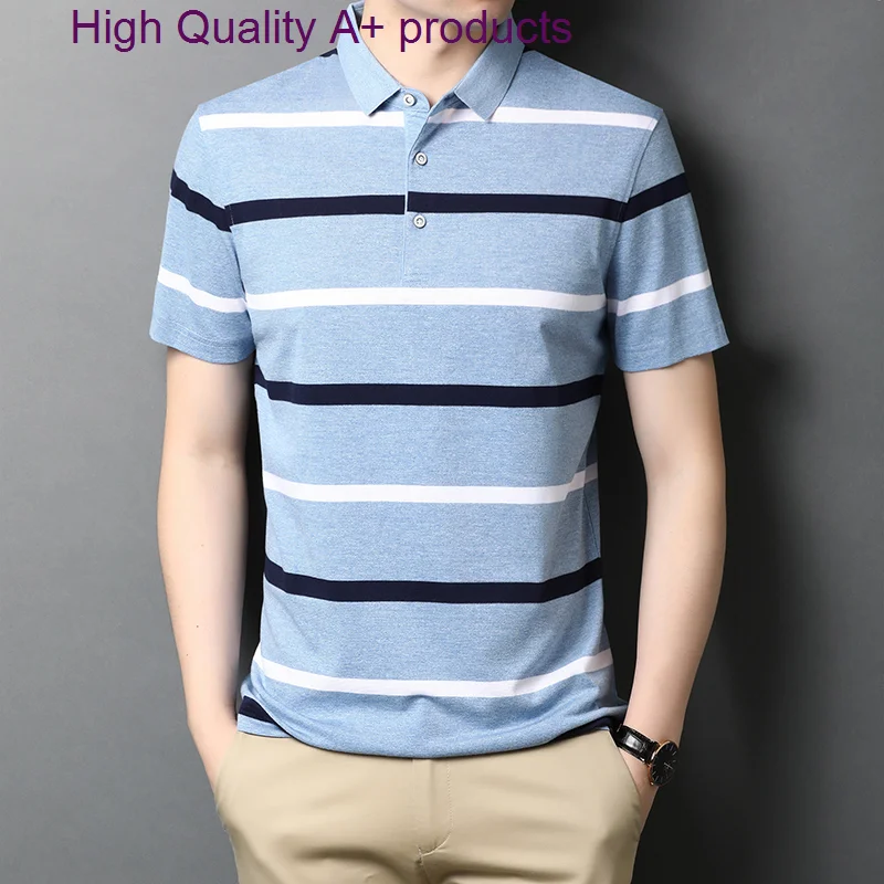 

Футболка в полоску, с отложным воротником и коротким рукавом