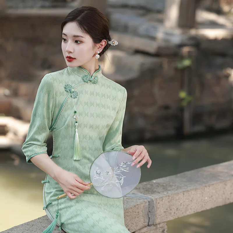 

Осеннее замшевое облегающее платье Yourqipao в стиле ретро с косым ремешком и высоким разрезом, элегантное вечернее платье в китайском стиле для женщин