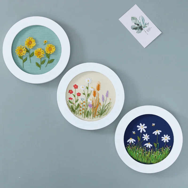 DIY Flowers Plants Pattern Embroidery Set Needlework Tools Printed Beginner Round Cross Stitch Kit Sewing Craft |