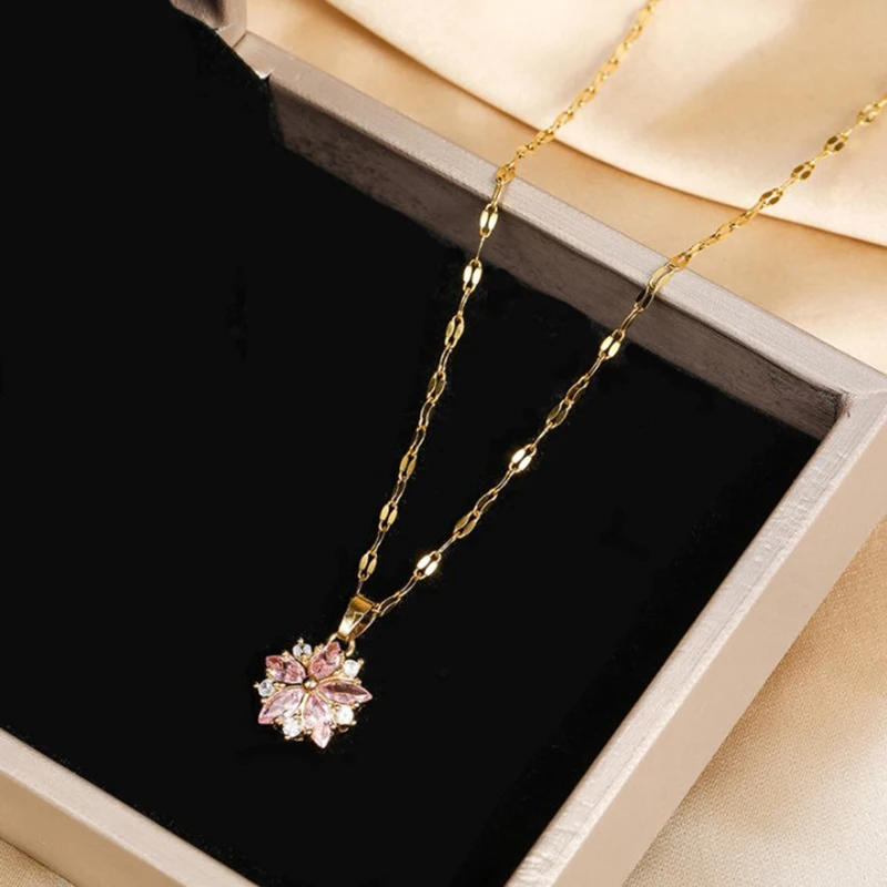 Ожерелье женское из нержавеющей стали с подвеской в виде цветка вишни